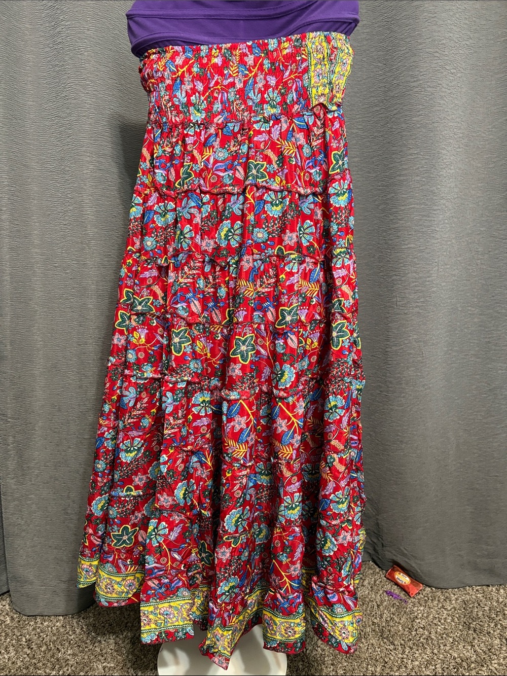Red Floral Tiered Maxi Skirt Boho